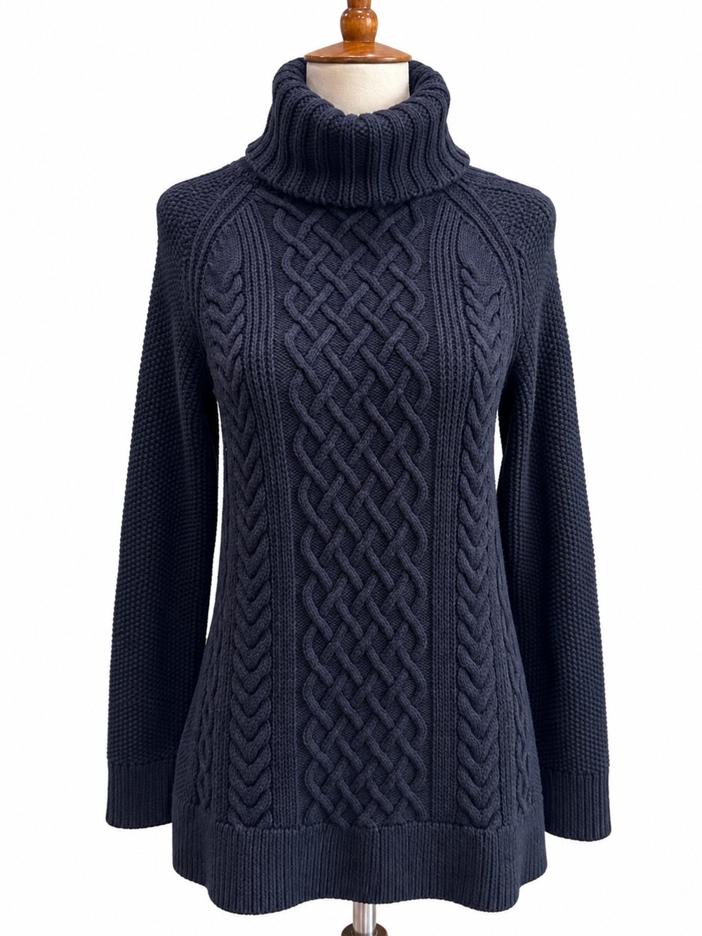 Talbots Black Wool cotton Cashmere Blend Cable-Knit Turtleneck Sweater S